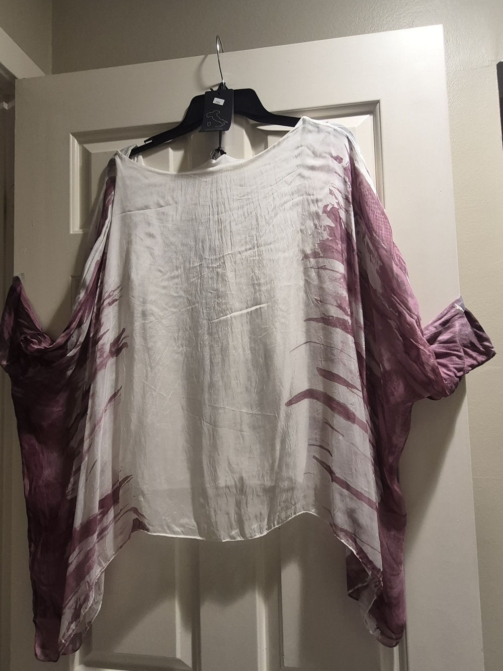 NWT-Bella Amore White & Mauve Tie-Dye Flowing Dolman Top, Made In Italy
